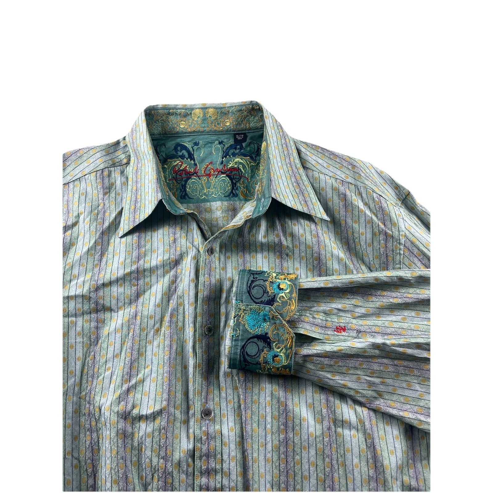 Robert Graham Flip Cuff Button Shirt Men's Xl Abstract Luxury Paisley Contrast